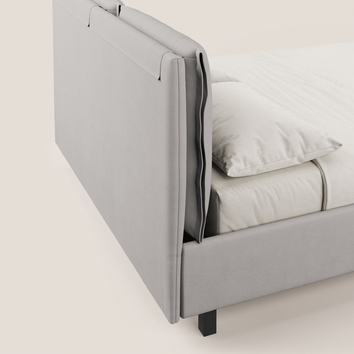 Emma letto contenitore con cuscini mobili in microfibra smacchiabile T11 grigio chiaro 