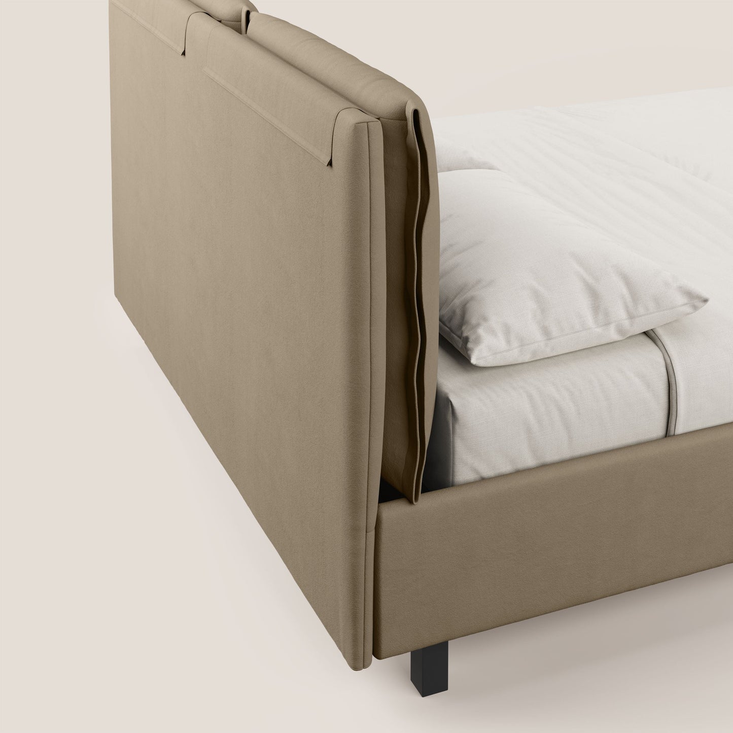 Emma letto contenitore con cuscini mobili in microfibra smacchiabile T11 tortora 