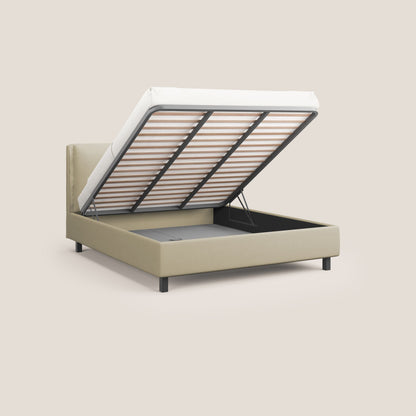 Emma letto contenitore con RETE MASTER per materasso 160x190 cm con cuscini mobili in microfibra smacchiabile T11 panna 