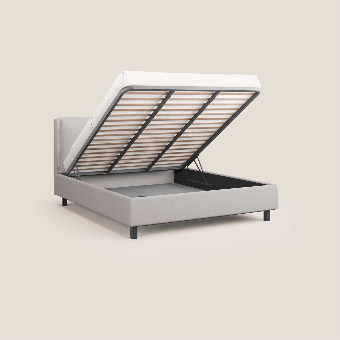 Emma letto contenitore con cuscini mobili in microfibra smacchiabile T11 grigio chiaro 