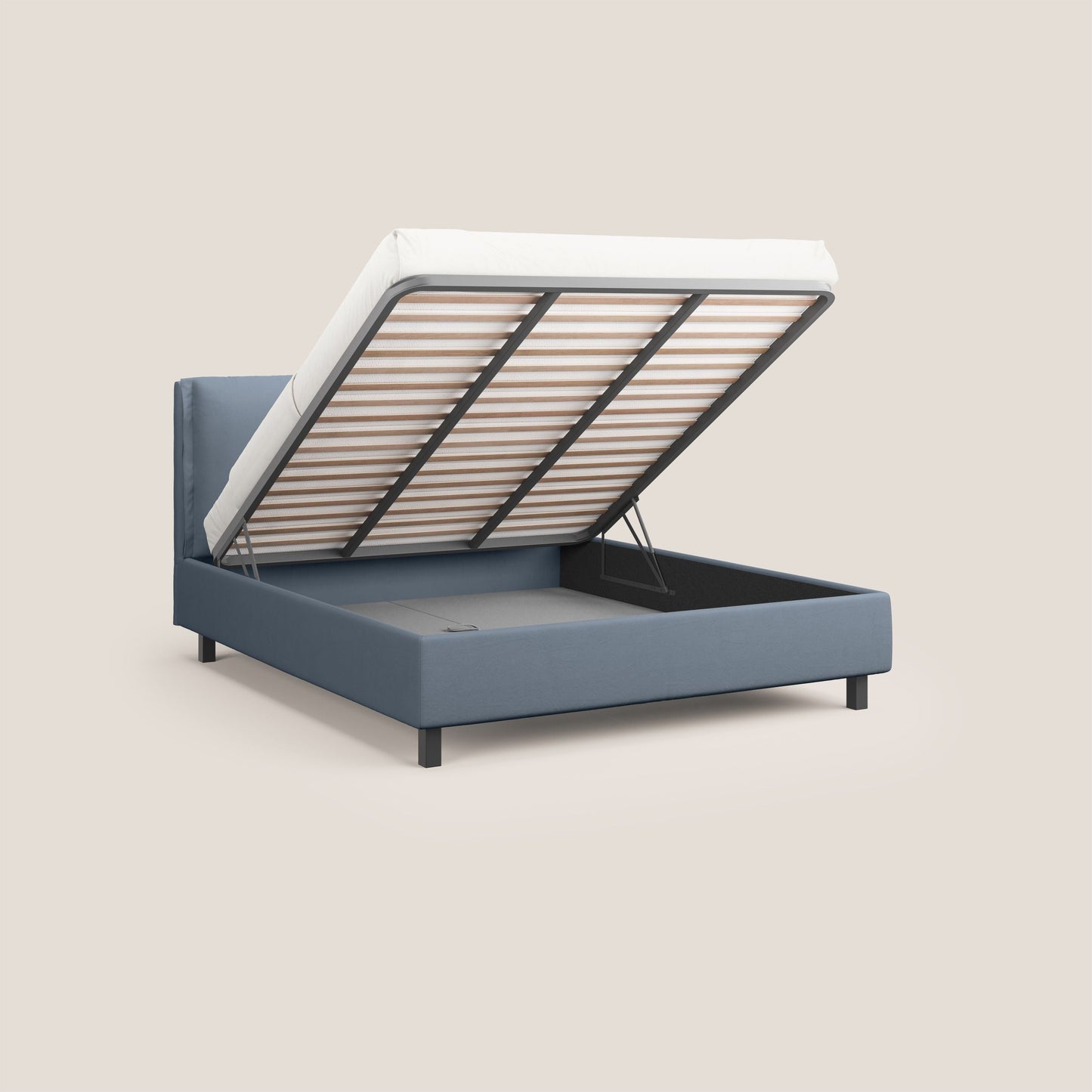 Emma letto contenitore con cuscini mobili in microfibra smacchiabile T11 carta da zucchero 