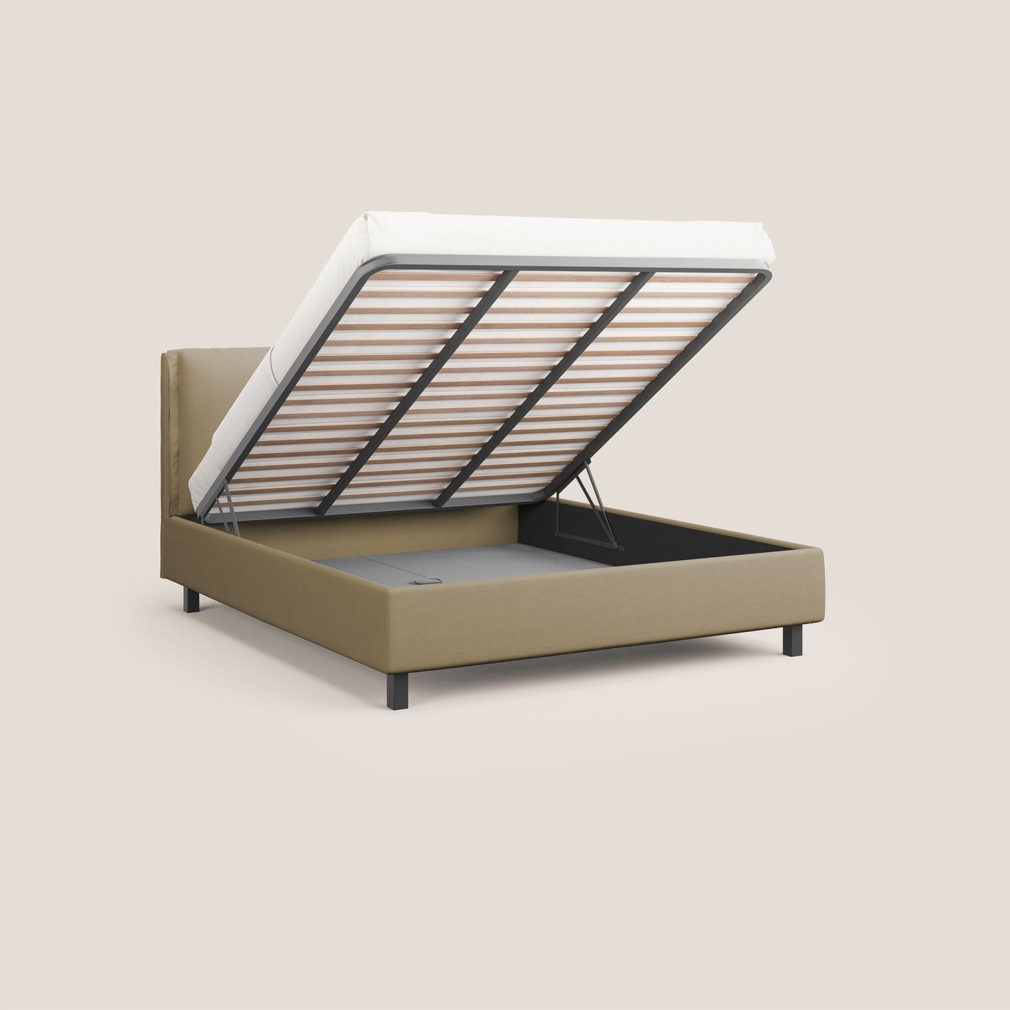 Emma letto contenitore con cuscini mobili in microfibra smacchiabile T11 beige 