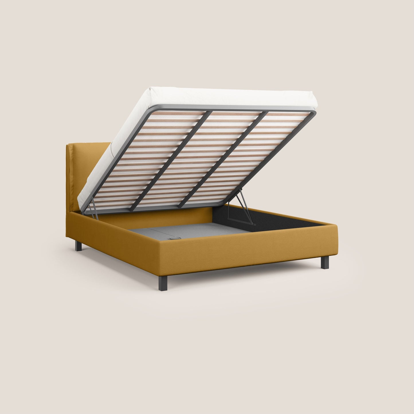 Emma letto contenitore con cuscini mobili in microfibra smacchiabile T11 giallo 