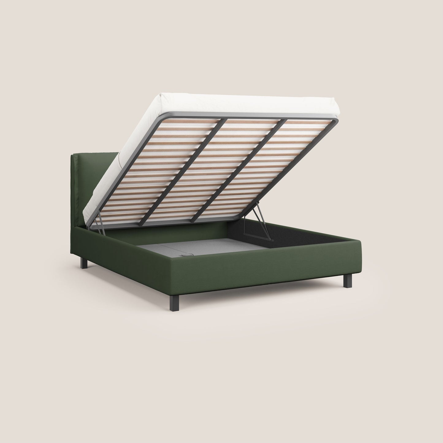 Emma letto contenitore con cuscini mobili in microfibra smacchiabile T11 verde 