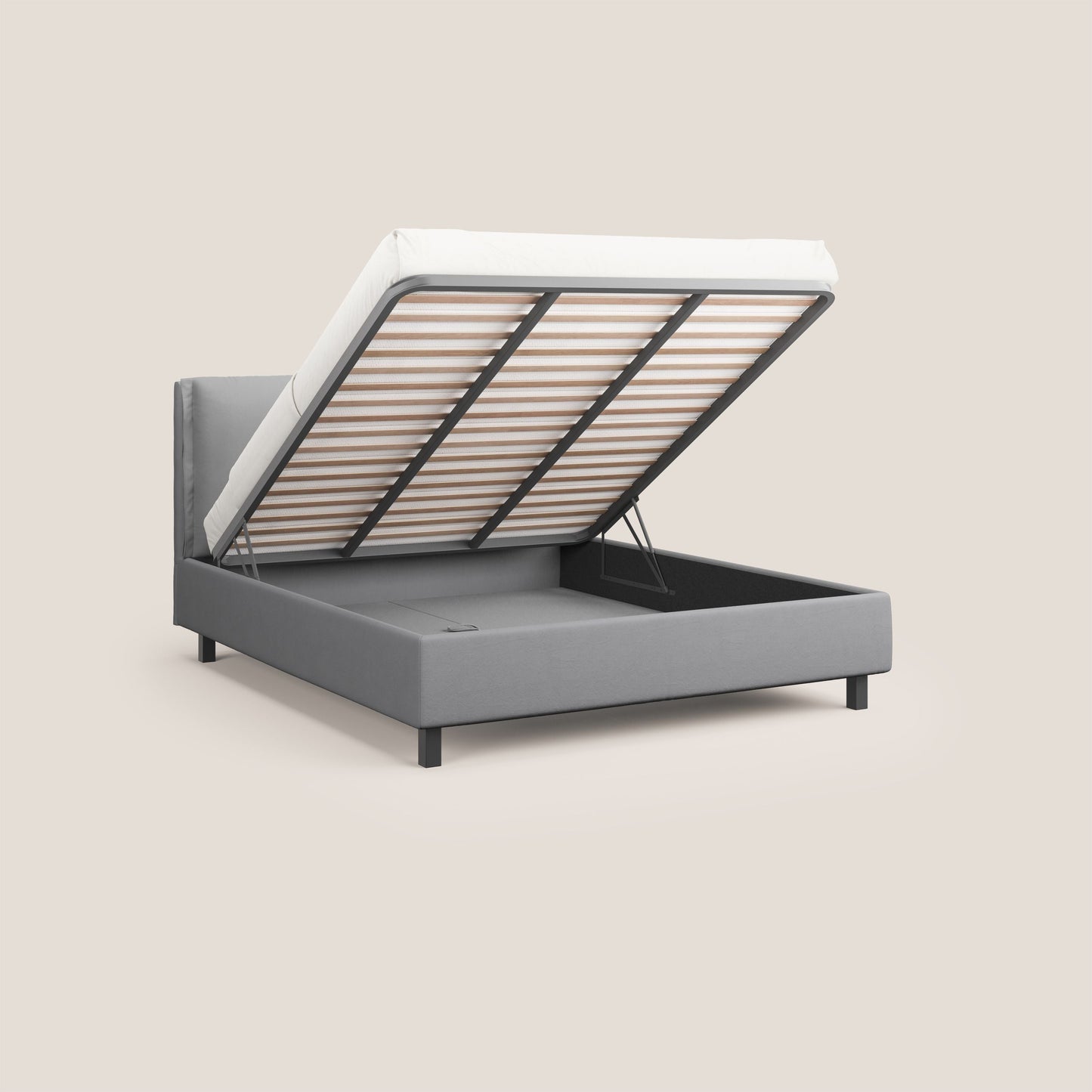 Emma letto contenitore con cuscini mobili in microfibra smacchiabile T11 grigio 