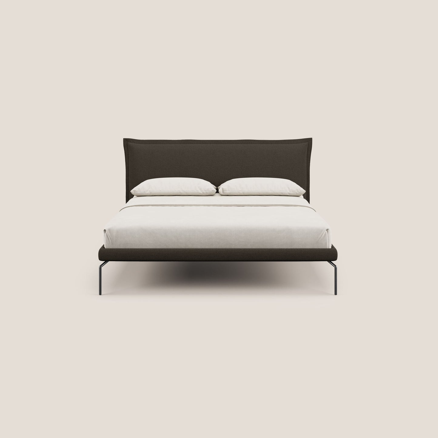 Eric letto imbottito design minimal in morbido tessuto impermeabile T14 marrone
