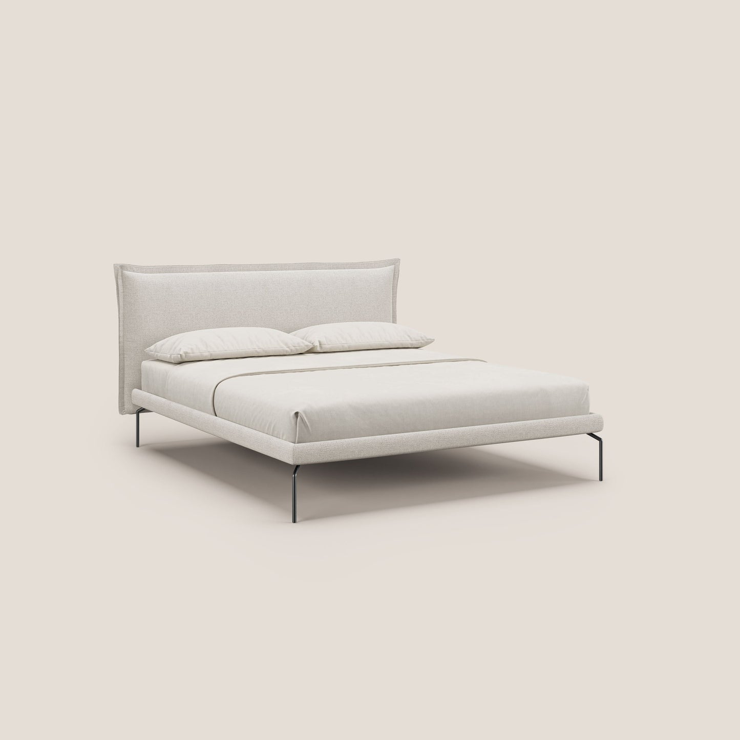 Eric letto imbottito design minimal in morbido tessuto impermeabile T14 panna 