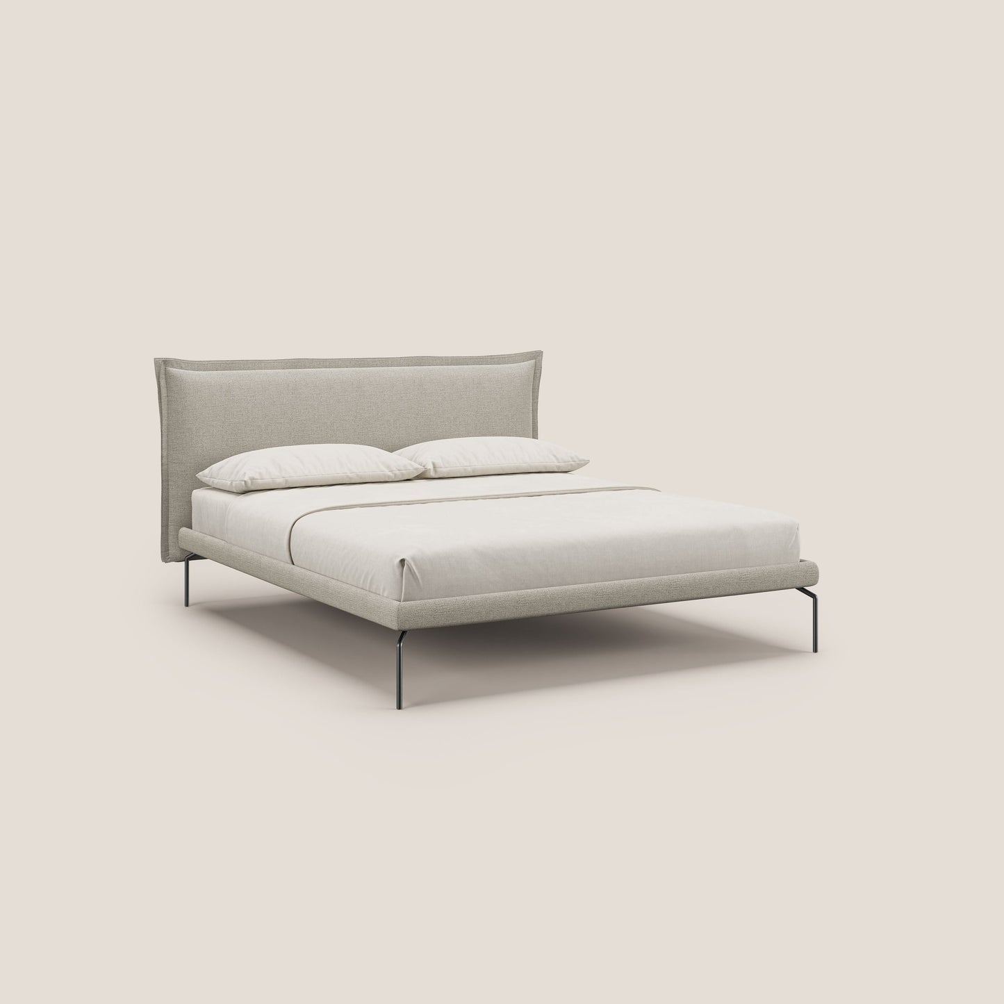 Eric letto imbottito design minimal in morbido tessuto impermeabile T14 tortora 