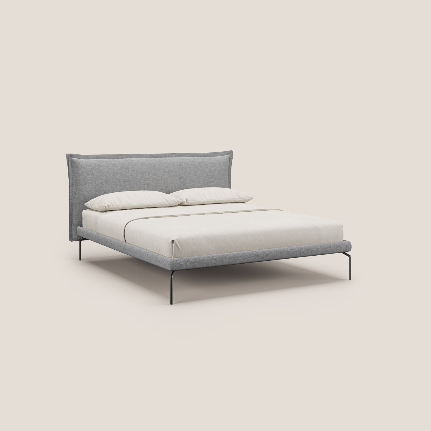 Eric letto imbottito design minimal in morbido tessuto impermeabile T14 grigio chiaro 