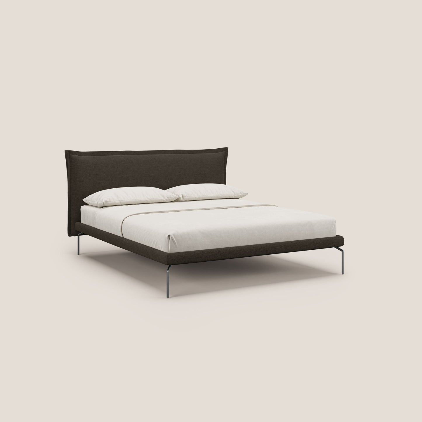 Eric letto imbottito design minimal in morbido tessuto impermeabile T14 marrone