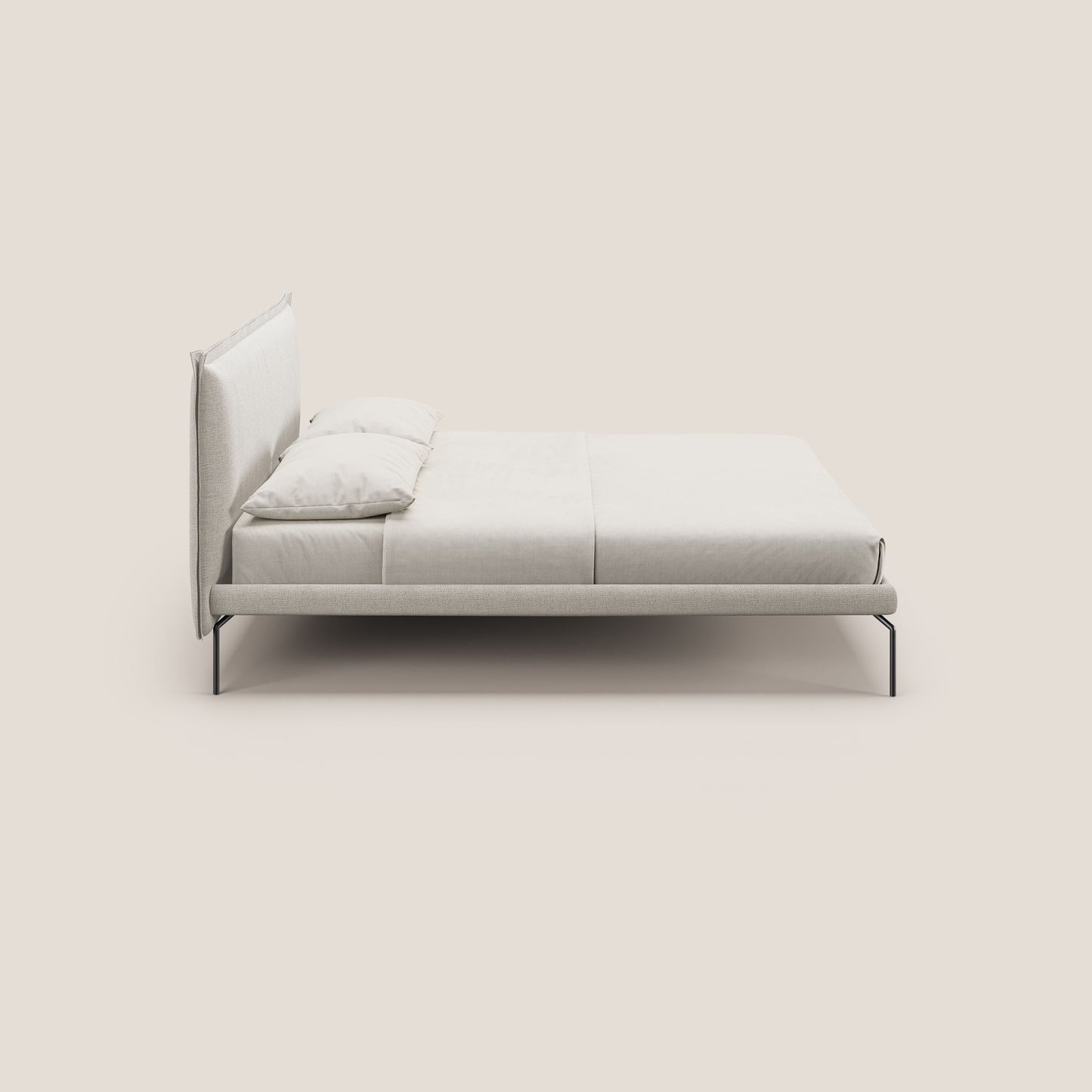 Eric letto imbottito design minimal in morbido tessuto impermeabile T14 panna 
