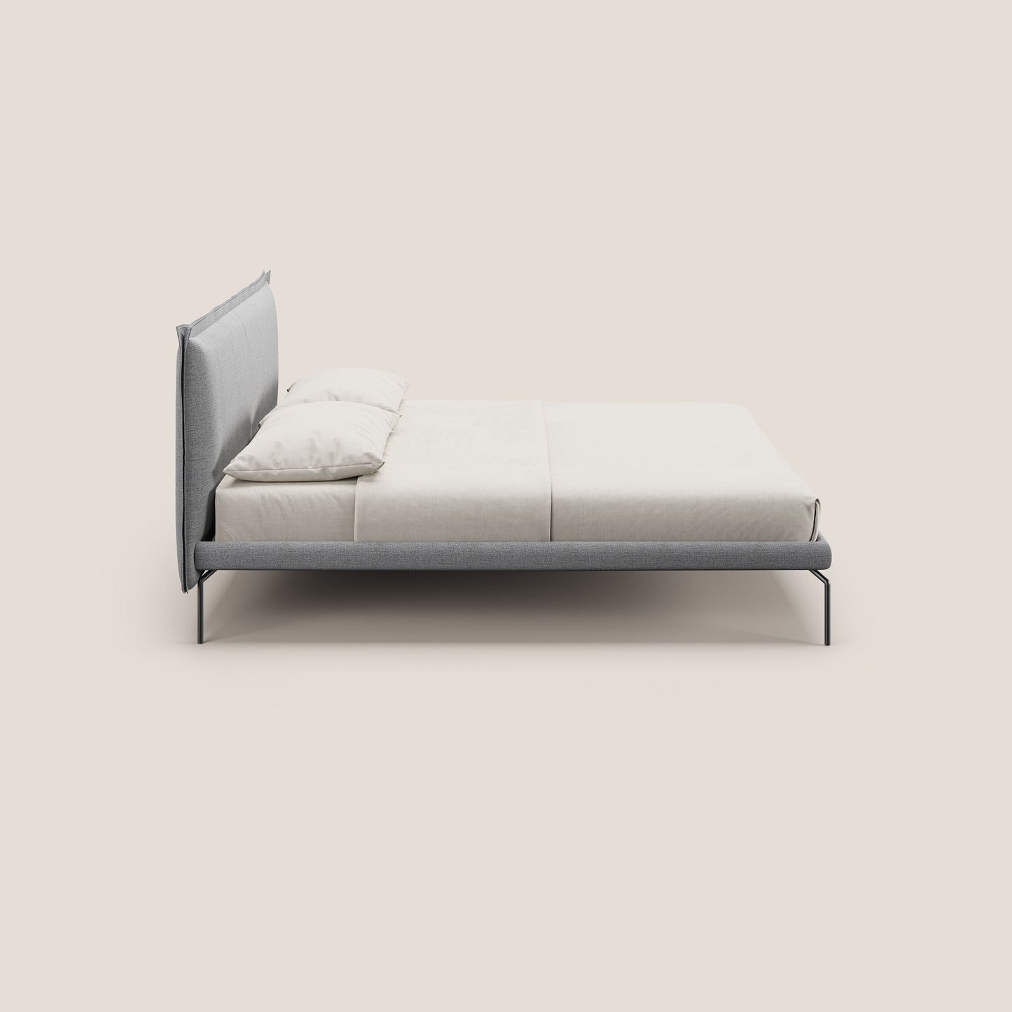 Eric letto imbottito design minimal in morbido tessuto impermeabile T14 grigio chiaro 