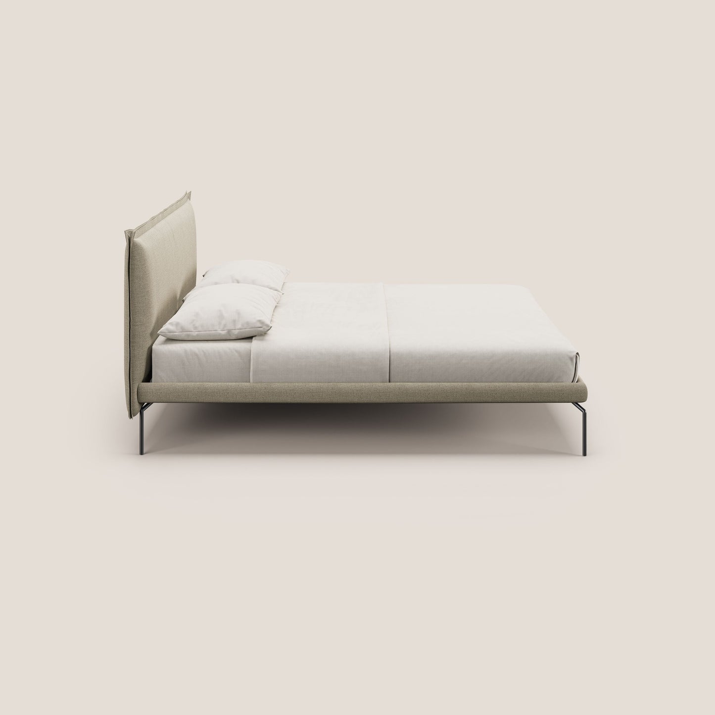 Eric letto imbottito design minimal in morbido tessuto impermeabile T14 beige 