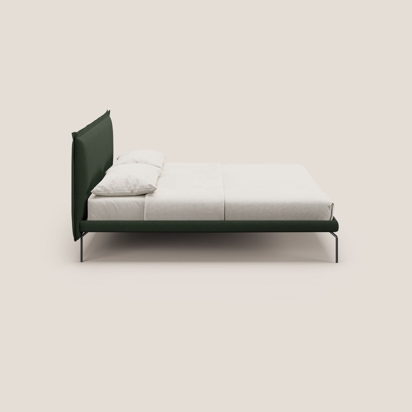 Eric letto imbottito design minimal in morbido tessuto impermeabile T14 verde 