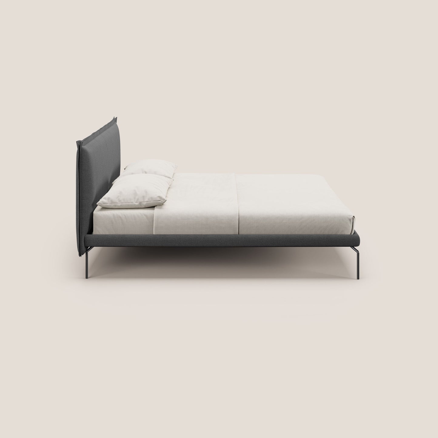 Eric letto imbottito design minimal in morbido tessuto impermeabile T14 grigio 