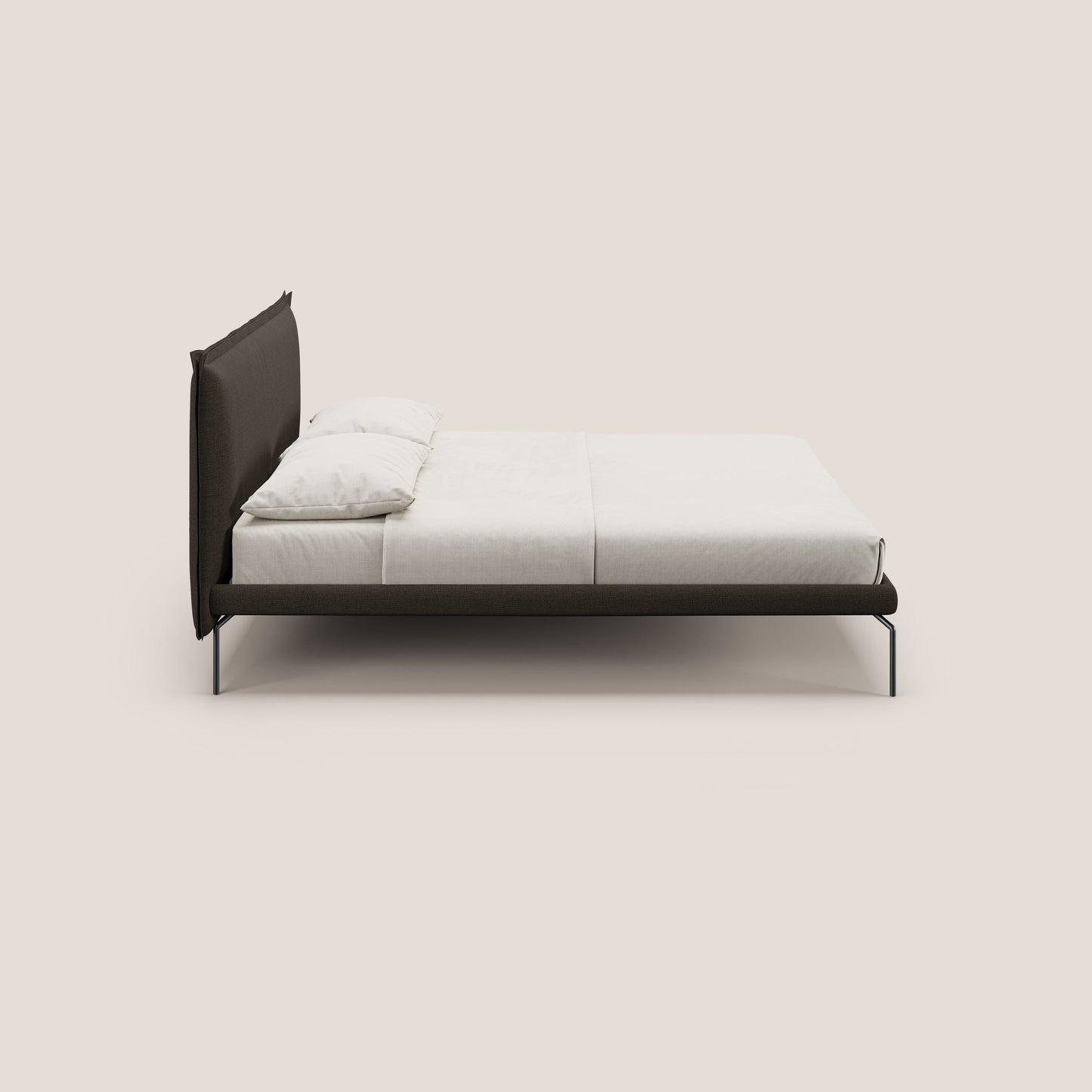 Eric letto imbottito design minimal in morbido tessuto impermeabile T14 marrone