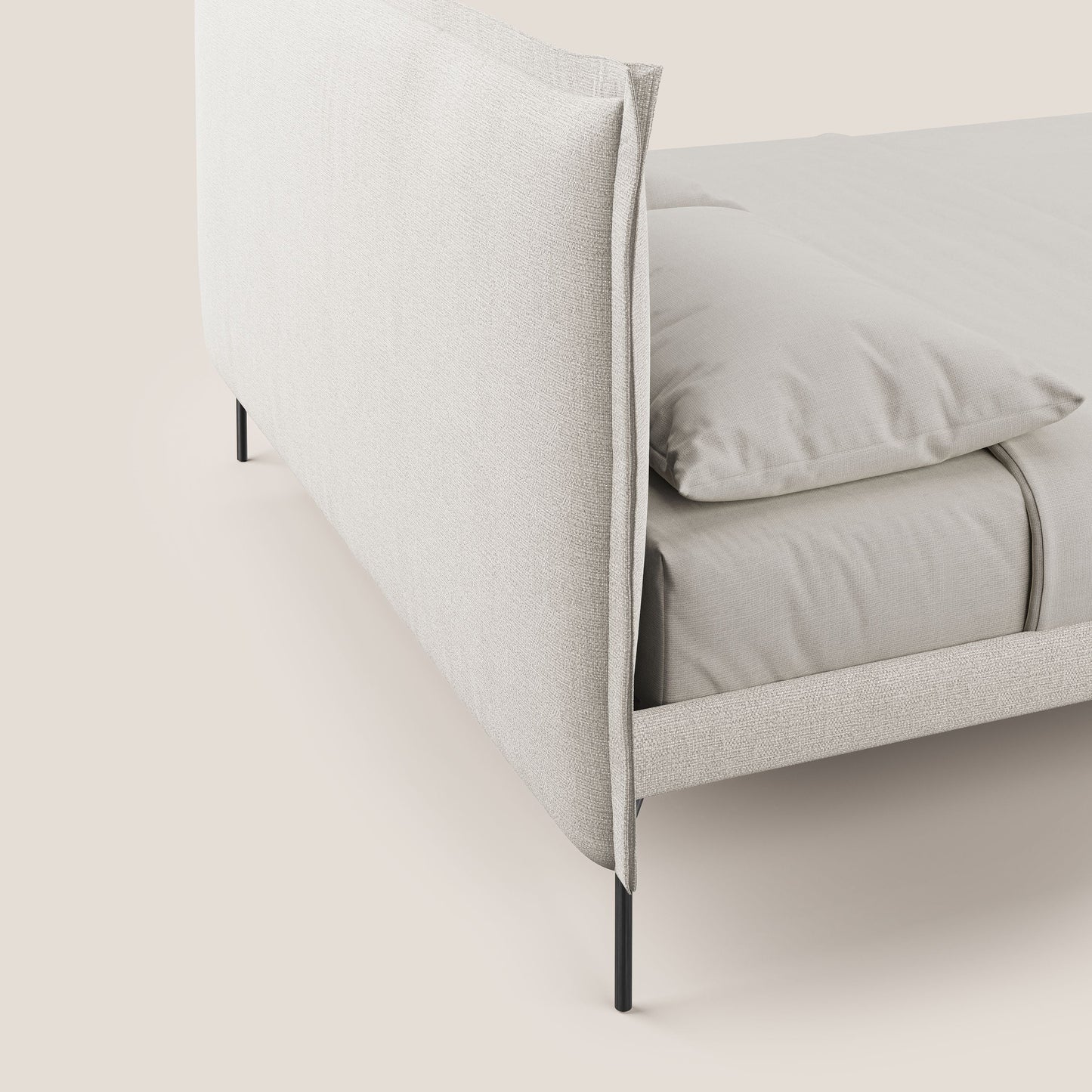 Eric letto imbottito design minimal in morbido tessuto impermeabile T14 panna 