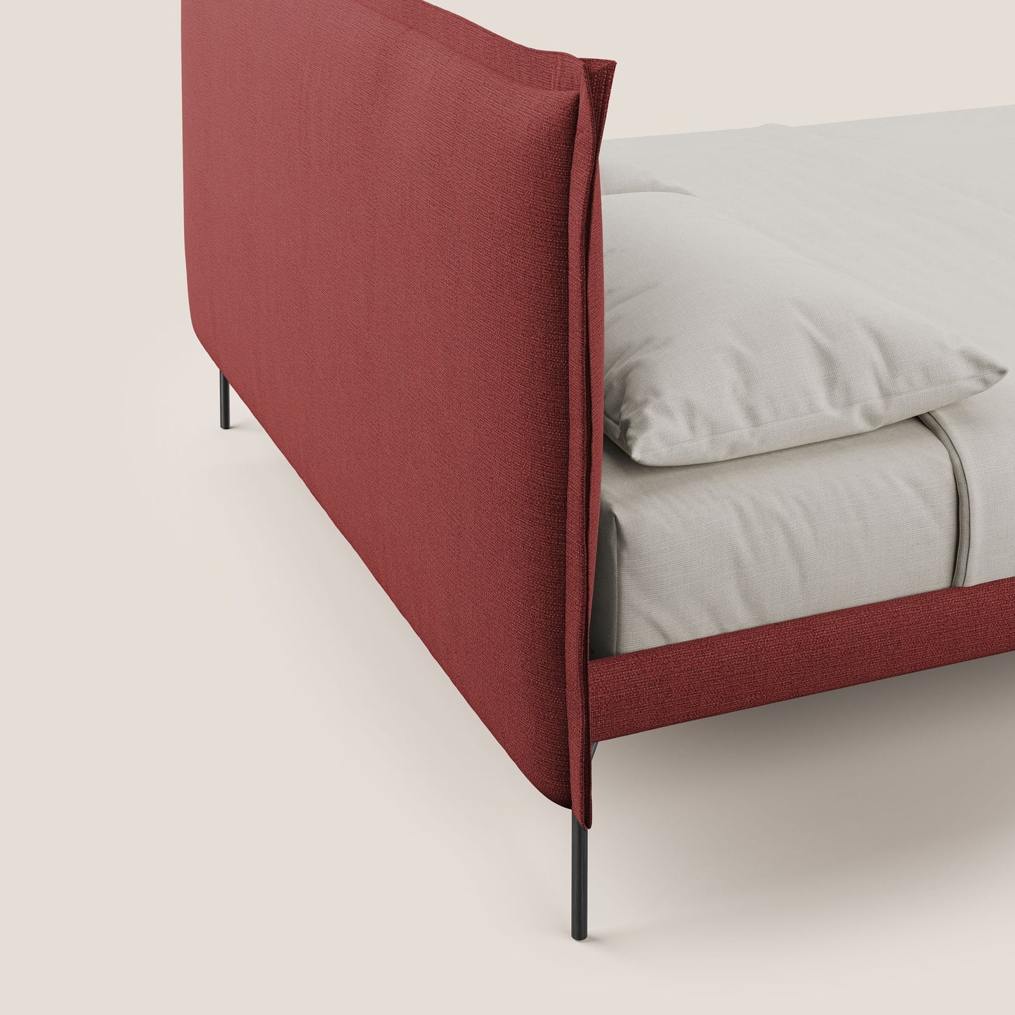 Eric letto imbottito design minimal in morbido tessuto impermeabile T14 rosso 