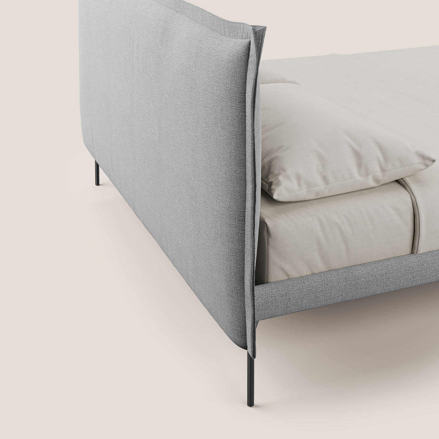 Eric letto imbottito design minimal in morbido tessuto impermeabile T14 grigio chiaro 