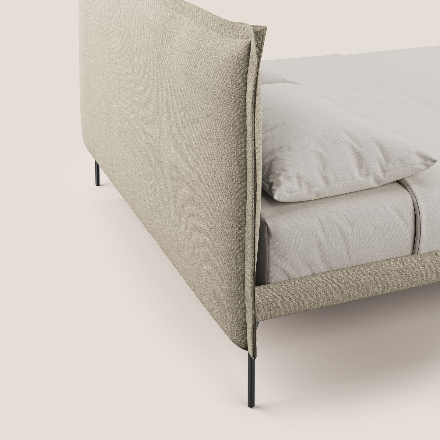 Eric letto imbottito design minimal in morbido tessuto impermeabile T14 beige 