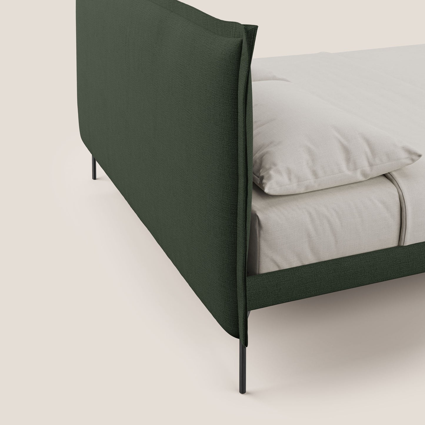 Eric letto imbottito design minimal in morbido tessuto impermeabile T14 verde 