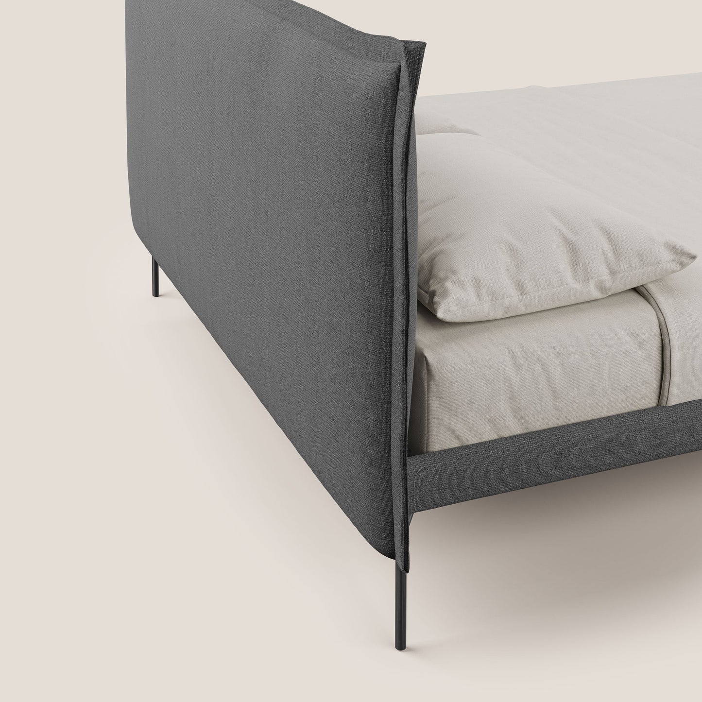 Eric letto imbottito design minimal per materasso 160x200 cm in morbido tessuto impermeabile T14 grigio 