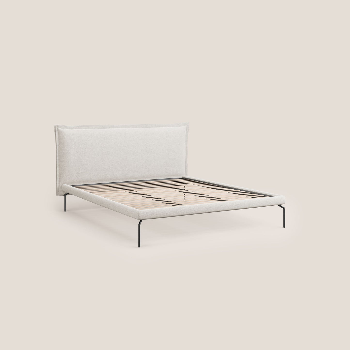 Eric letto imbottito design minimal in morbido tessuto impermeabile T14 panna 