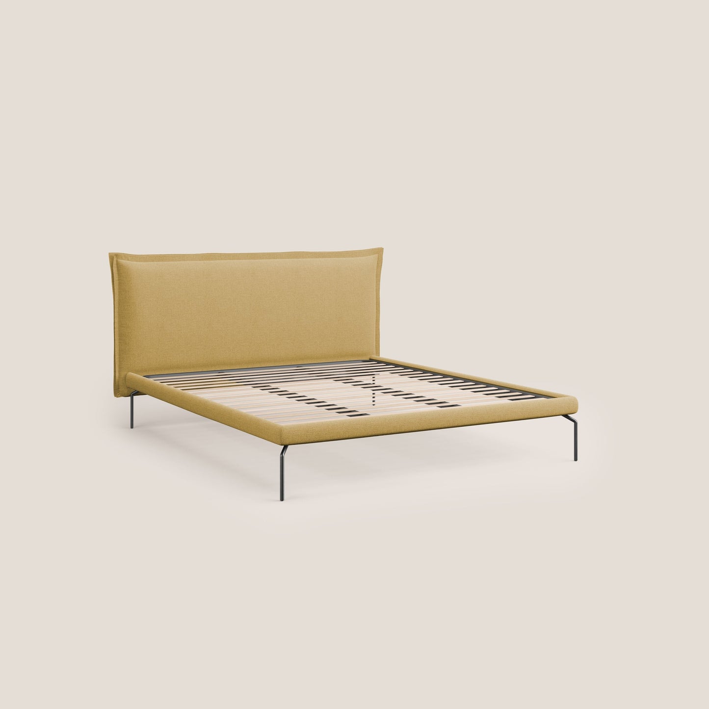 Eric letto imbottito design minimal in morbido tessuto impermeabile T14 giallo 