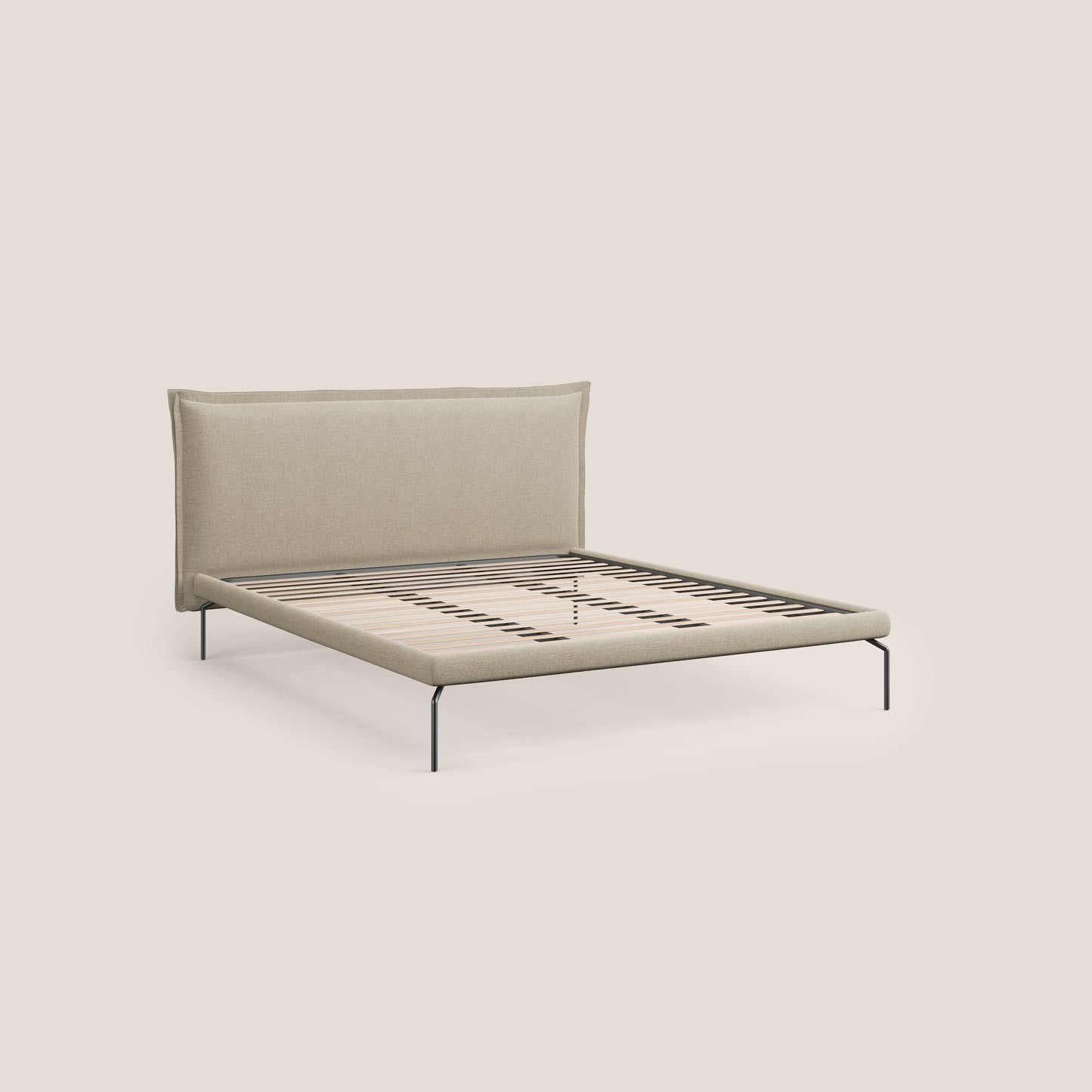 Eric letto imbottito design minimal in morbido tessuto impermeabile T14 beige 