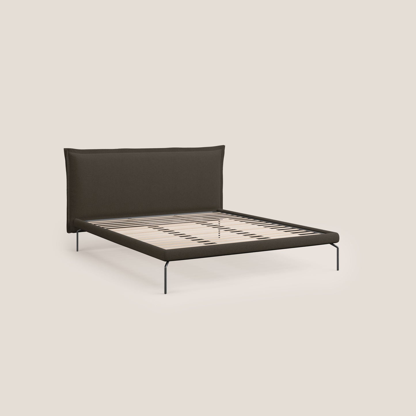 Eric letto imbottito design minimal in morbido tessuto impermeabile T14 marrone