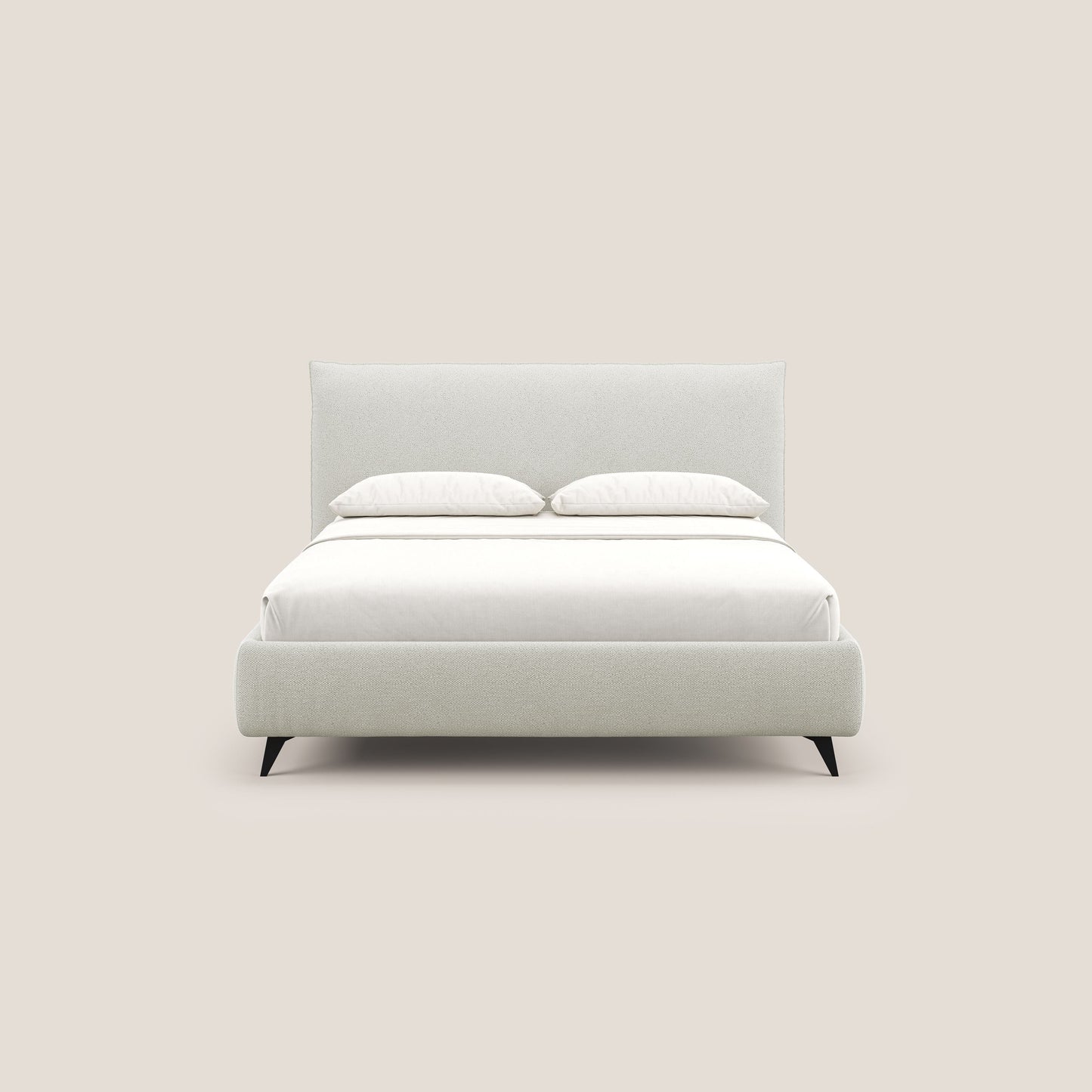 EROS letto imbottito in piuma con vano contenitore in pregiato e fresco bouclet smacchiabile T16 panna 