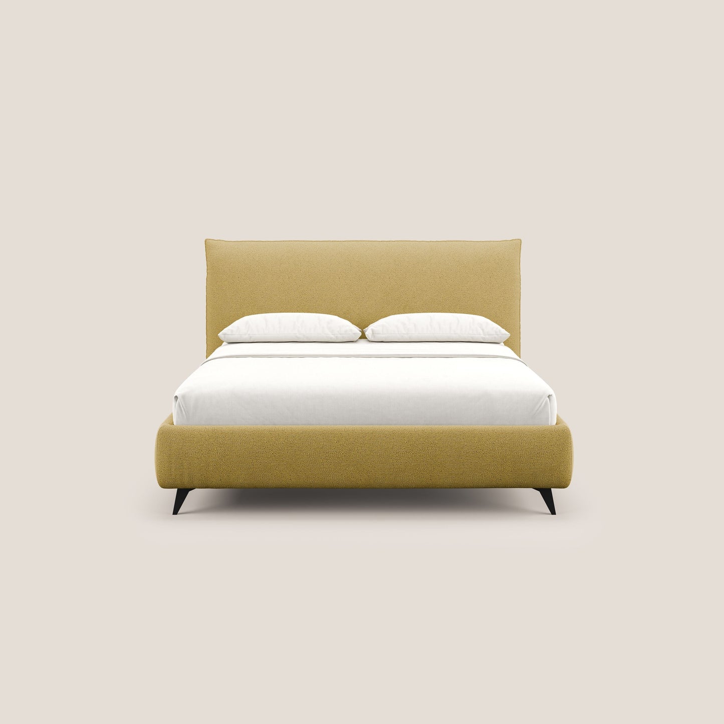 EROS letto imbottito in piuma con vano contenitore in pregiato e fresco bouclet smacchiabile T16 giallo 