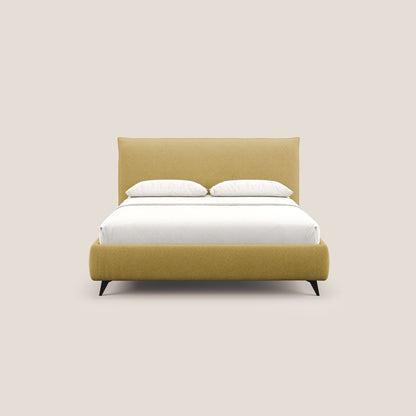 EROS letto imbottito in piuma con vano contenitore in pregiato e fresco bouclet smacchiabile T16 giallo 