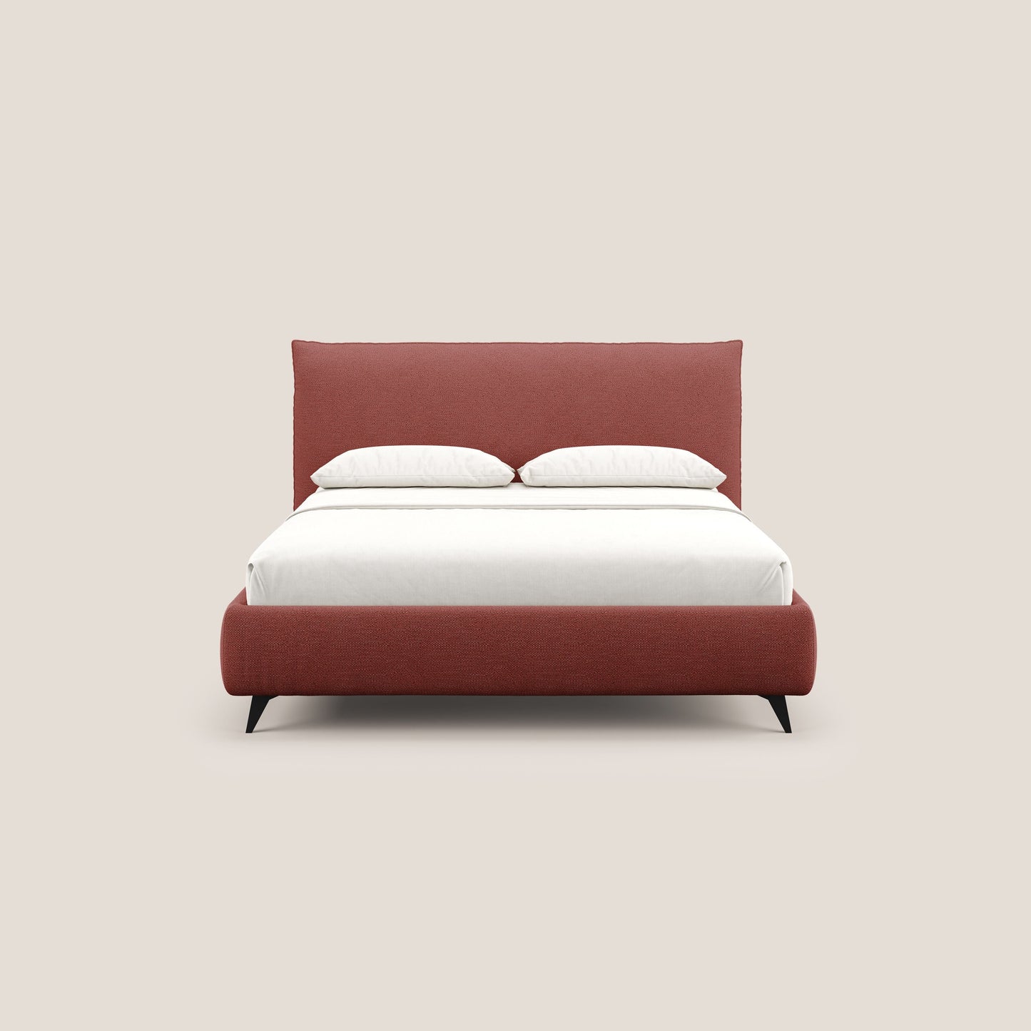 EROS letto imbottito in piuma con vano contenitore in pregiato e fresco bouclet smacchiabile T16 rosso 