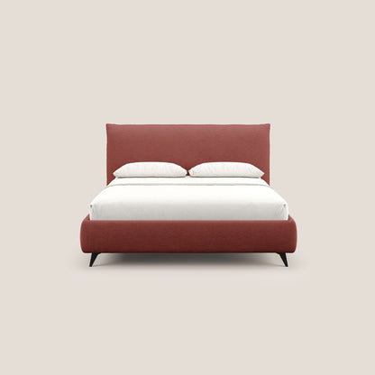 EROS letto imbottito in piuma con vano contenitore in pregiato e fresco bouclet smacchiabile T16 rosso 