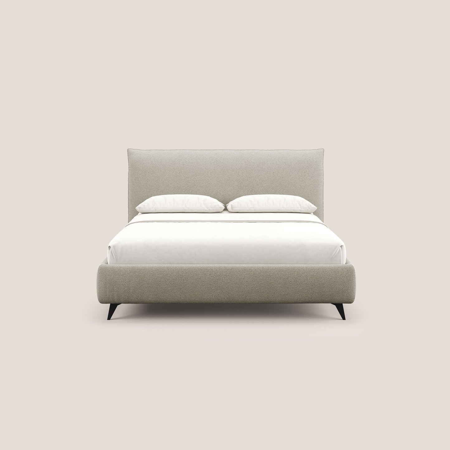 EROS letto imbottito in piuma con vano contenitore in pregiato e fresco bouclet smacchiabile T16 beige 