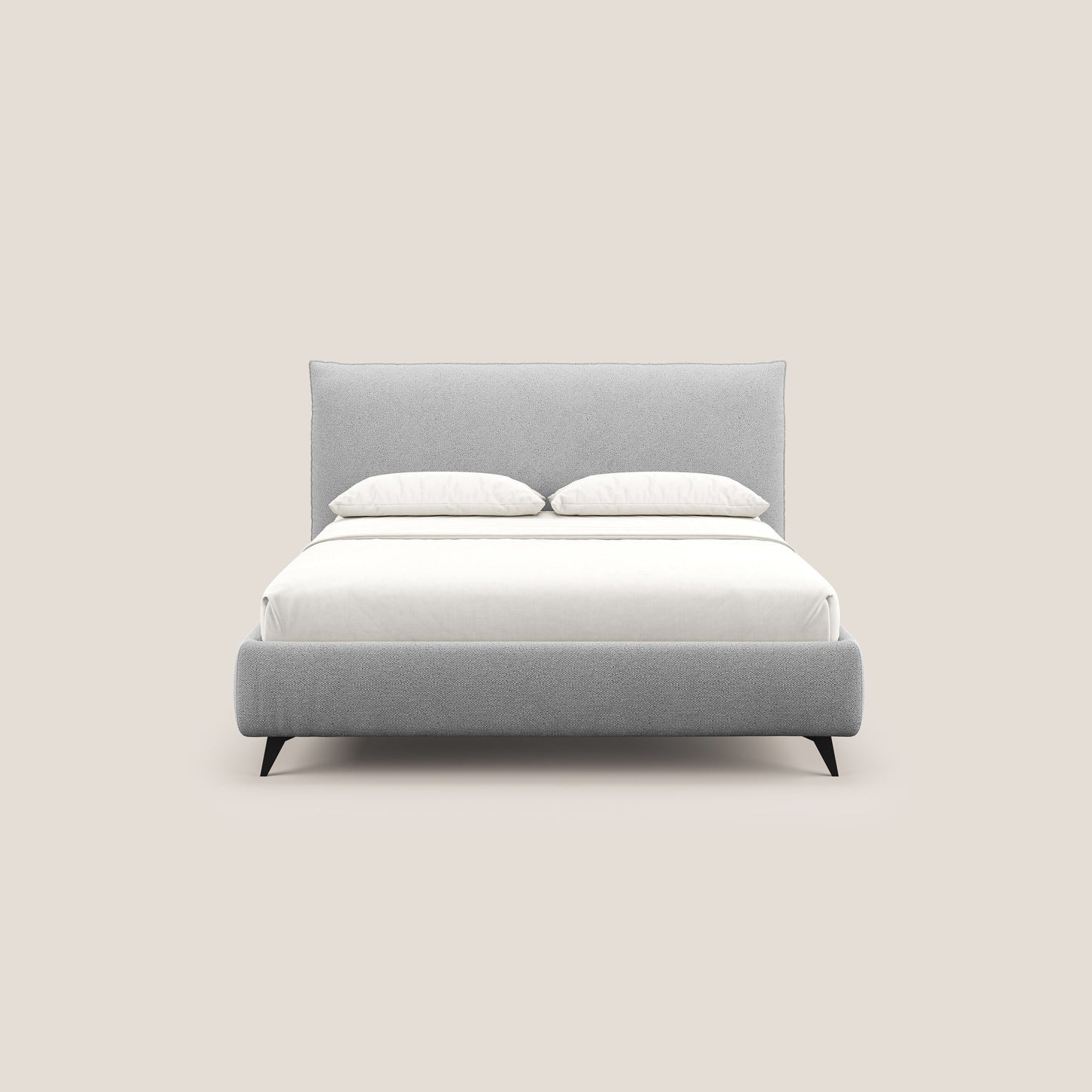 EROS letto imbottito in piuma con vano contenitore in pregiato e fresco bouclet smacchiabile T16 grigio 