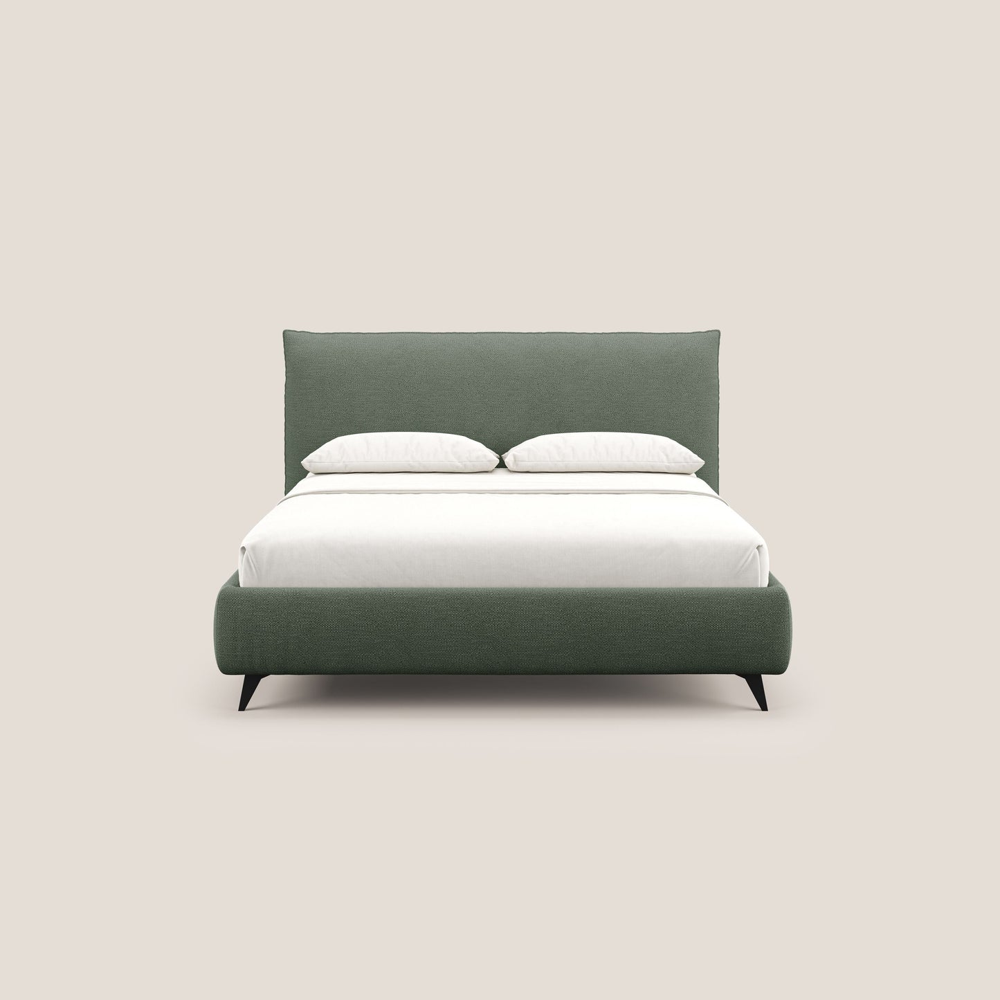 EROS letto imbottito in piuma con vano contenitore in pregiato e fresco bouclet smacchiabile T16 verde 