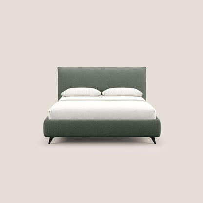 EROS letto imbottito in piuma con vano contenitore in pregiato e fresco bouclet smacchiabile T16 verde 