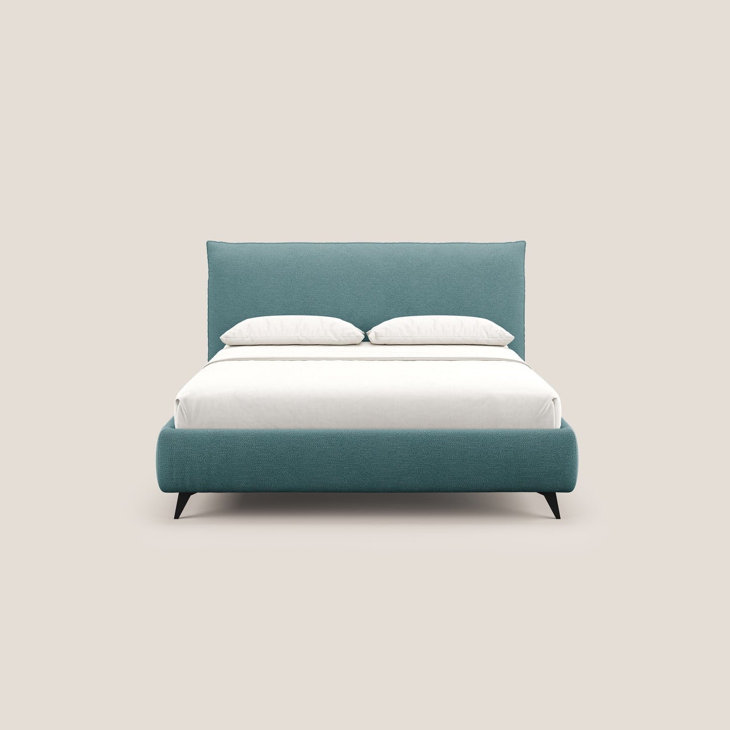 EROS letto imbottito in piuma con vano contenitore in pregiato e fresco bouclet smacchiabile T16 azzurro 