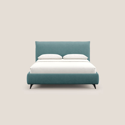 EROS letto imbottito in piuma con vano contenitore in pregiato e fresco bouclet smacchiabile T16 azzurro 