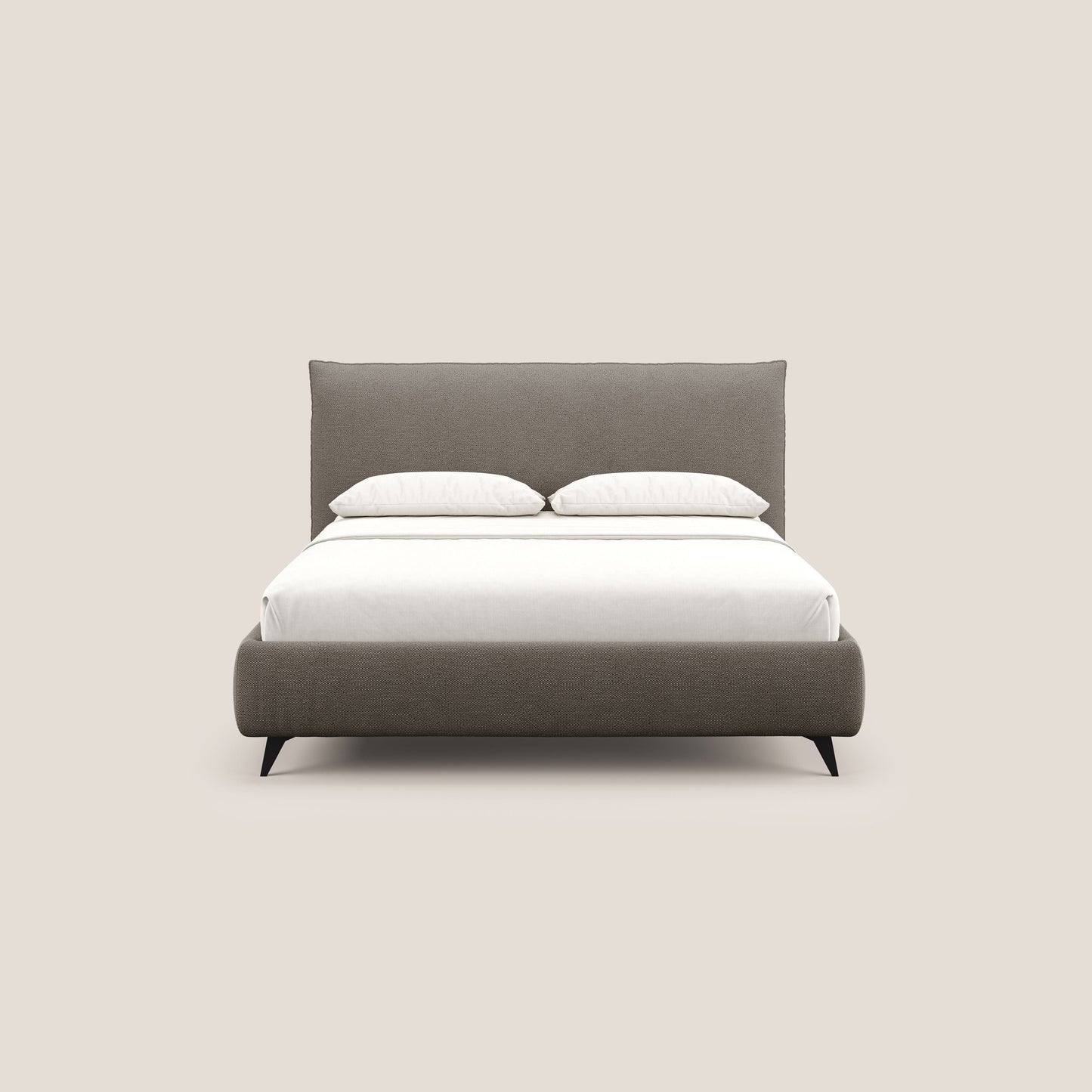 EROS letto imbottito in piuma con vano contenitore in pregiato e fresco bouclet smacchiabile T16 marrone 