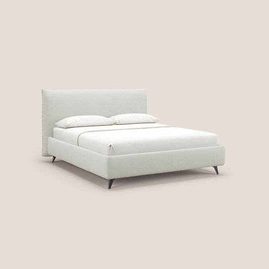 EROS letto imbottito in piuma con vano contenitore in pregiato e fresco bouclet smacchiabile T16 panna 
