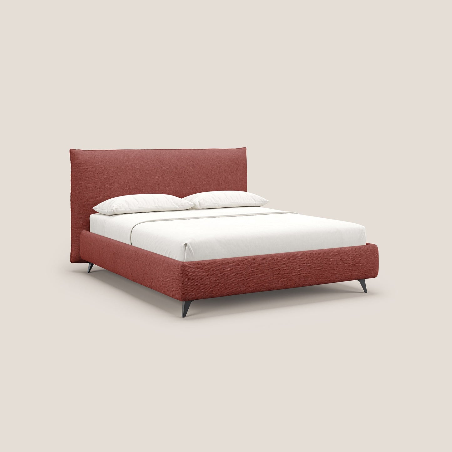 EROS letto imbottito in piuma con vano contenitore in pregiato e fresco bouclet smacchiabile T16 rosso 