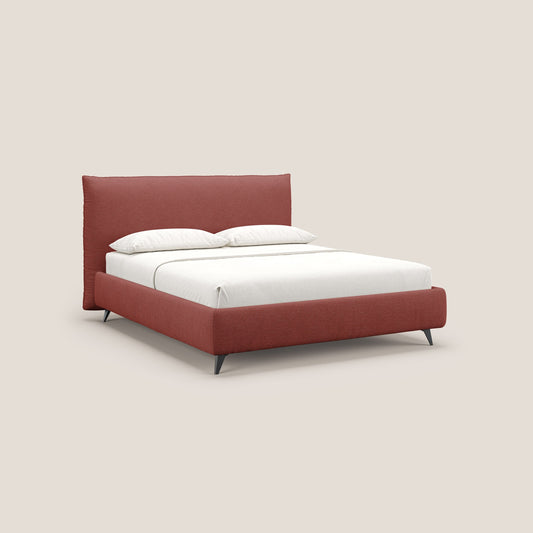 EROS letto imbottito in piuma con vano contenitore in pregiato e fresco bouclet smacchiabile T16 rosso 