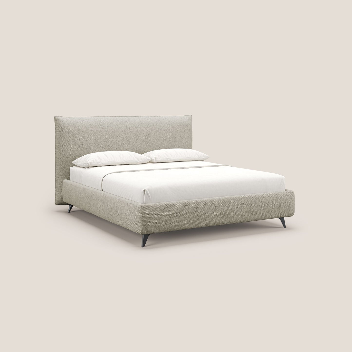 EROS letto imbottito in piuma con vano contenitore in pregiato e fresco bouclet smacchiabile T16 beige 