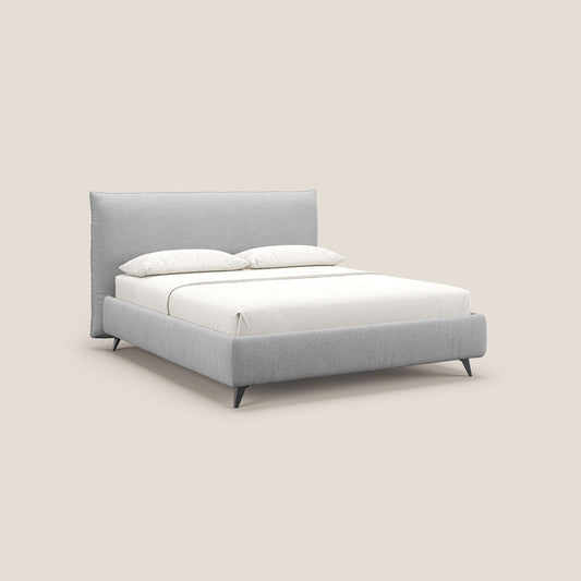 EROS letto imbottito in piuma con vano contenitore in pregiato e fresco bouclet smacchiabile T16 grigio 