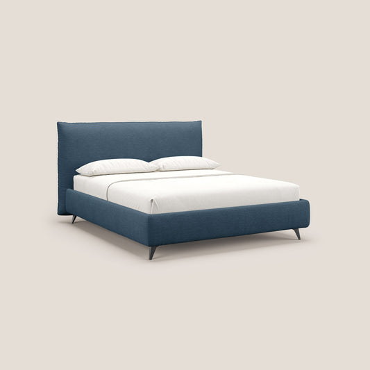EROS letto imbottito in piuma con vano contenitore in pregiato e fresco bouclet smacchiabile T16 blu 