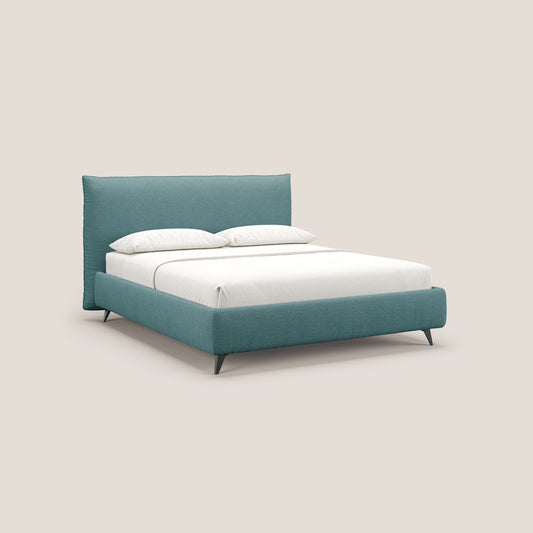 EROS letto imbottito in piuma con vano contenitore in pregiato e fresco bouclet smacchiabile T16 azzurro 