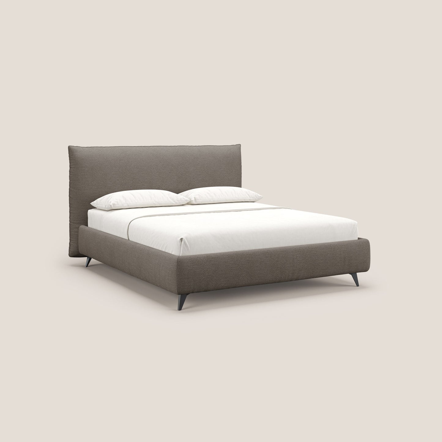 EROS letto imbottito in piuma con vano contenitore in pregiato e fresco bouclet smacchiabile T16 marrone 